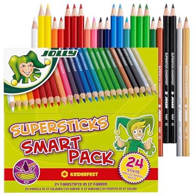 JOLLY Supersticks Smart-Pack Confezione da 24 matite colorate, per bambini, resistente alla rottura, colori vivaci, per la scuola, doppio e triplo, per penne, pittura, disegno, materiale scolastico JOLLY Supersticks Smart-Pack Confezione da 24 matite colorate, per bambini, resistente alla rottura, colori vivaci, per la scuola, doppio e triplo, per penne, pittura, disegno, materiale scolastico