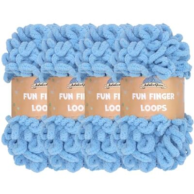 BambooMN JubileeYarn Fun Finger Loops, Gomitolo di filato ad anelli jumbo, in poliestere, da intrecciare con le dita, 100 g/matassa, blu (maritime blue), 4 pezzi BambooMN JubileeYarn Fun Finger Loops, Gomitolo di filato ad anelli jumbo, in poliestere, da intrecciare con le dita, 100 g/matassa, blu (maritime blue), 4 pezzi