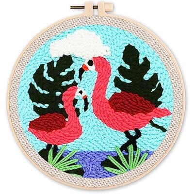 ART Punch Needle Kit completo per adulti e bambini Coppia di fenicotteri Perfetto per principianti. Kit pronto da ricamare misura 20x20cm con telaio circolare ART Punch Needle Kit completo per adulti e bambini Coppia di fenicotteri Perfetto per principianti. Kit pronto da ricamare misura 20x20cm con telaio circolare