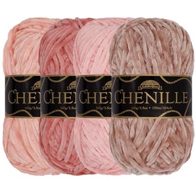 BambooMN JubileeYarn Filato di ciniglia pettinato, peso 100 g, matassa, tonalità di rosa, 4 matasse BambooMN JubileeYarn Filato di ciniglia pettinato, peso 100 g, matassa, tonalità di rosa, 4 matasse