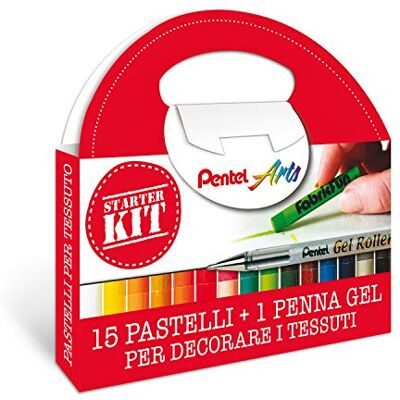 Pentel Starter Kit pastelli per tessuto 15 pz e roller gel permanente per tessuti Pentel Starter Kit pastelli per tessuto 15 pz e roller gel permanente per tessuti