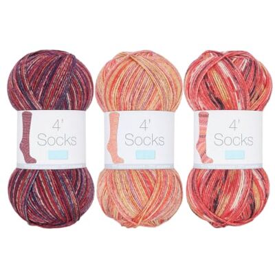 Trimits Filato per Calze 4 Fili 3 x 100g Auto-Righe Rosso Misto Lana Trimits Filato per Calze 4 Fili 3 x 100g Auto-Righe Rosso Misto Lana