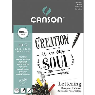 Canson Lettering (dipingere e disegnare lettere) blocco collato lato corto,24x32,20 fogli,200 g/m, molto liscia Canson Lettering (dipingere e disegnare lettere) blocco collato lato corto,24x32,20 fogli,200 g/m, molto liscia