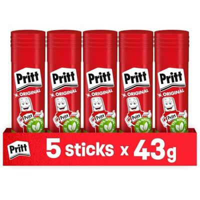 Pritt Colla Stick 5 x 43 gr, Colla per Bambini Sicura e Affidabile, Adesivo per Lavoretti e Fai da te, con una Tenuta Forte per Uso Scuola e Ufficio, 10 Stick x 43 gr Pritt Colla Stick 5 x 43 gr, Colla per Bambini Sicura e Affidabile, Adesivo per Lavoretti e Fai da te, con una Tenuta Forte per Uso Scuola e Ufficio, 10 Stick x 43 gr