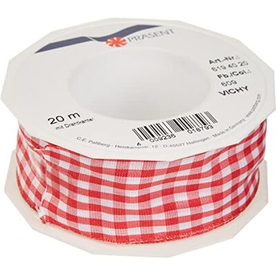 PRÄSENT Vichy Nastro decorativo con bordo in filo metallico, 20 m, per decorare e bricolage, larghezza 40 mm, per decorazioni colorate e confezioni regalo, per occasioni festive PRÄSENT Vichy Nastro decorativo con bordo in filo metallico, 20 m, per decorare e bricolage, larghezza 40 mm, per decorazioni colorate e confezioni regalo, per occasioni festive