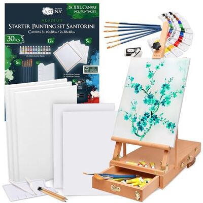 Artina 30pc Set Pittura Acrilica Santorini & Cavalletto Le Mans – Set Artisti con Telai, 12 Colori Acrilici Pennelli Tavolozza per Pittura Cavalletto Tavolo in Legno Faggio Cassetto Utensili Pittura Artina 30pc Set Pittura Acrilica Santorini & Cavalletto Le Mans – Set Artisti con Telai, 12 Colori Acrilici Pennelli Tavolozza per Pittura Cavalletto Tavolo in Legno Faggio Cassetto Utensili Pittura