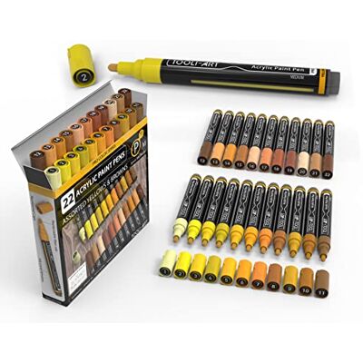 ART Set di 22 pennarelli acrilici serie Pro Colour con punta media da 3 mm per pittura su roccia, vetro, legno, metallo, vetro, tela, non tossici, ad asciugatura rapida (giallo) ART Set di 22 pennarelli acrilici serie Pro Colour con punta media da 3 mm per pittura su roccia, vetro, legno, metallo, vetro, tela, non tossici, ad asciugatura rapida (giallo)