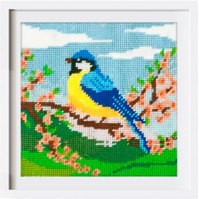 Trimits Kit per ricamo a mezzo punto/arazzo Disegno di una cinciallegra su tela stampata a 12 punti (21,3 x 21,3 cm) con filati, ago, schema colori e istruzioni Trimits Kit per ricamo a mezzo punto/arazzo Disegno di una cinciallegra su tela stampata a 12 punti (21,3 x 21,3 cm) con filati, ago, schema colori e istruzioni