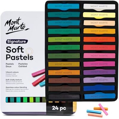 Mont Marte Pastelli morbidi in scatola di latta Signature 24 pezzi, 24 colori assortiti, vivaci pastelli, ottima miscelazione, forniti in custodia, ideali per arte, artigianato, colorazione e schizzi Mont Marte Pastelli morbidi in scatola di latta Signature 24 pezzi, 24 colori assortiti, vivaci pastelli, ottima miscelazione, forniti in custodia, ideali per arte, artigianato, colorazione e schizzi