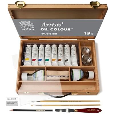 Winsor & Newton Set per pittura a olio, in scatola di bambù Winsor & Newton Set per pittura a olio, in scatola di bambù
