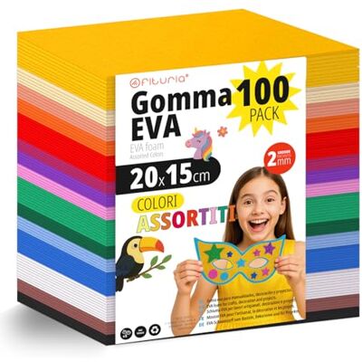 OFITURIA Set 100 Fogli Gomma Eva, Colori Assortiti, Formato 20x15 cm, 15 Colori Diversi, Ideale per Fai da Te, Scuola, Lavoretti Creativi, Hobby e Uso Artistico (Senza Glitter) OFITURIA Set 100 Fogli Gomma Eva, Colori Assortiti, Formato 20x15 cm, 15 Colori Diversi, Ideale per Fai da Te, Scuola, Lavoretti Creativi, Hobby e Uso Artistico (Senza Glitter)