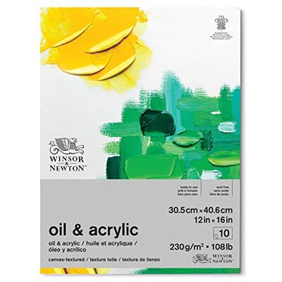 Winsor & Newton Carta da pittura a olio in blocco, 10 fogli da 30,5 x 40,6 cm, 230 g/m², senza acidi, senza sbiancanti ottici, resistente all'invecchiamento per colori ad olio, pastelli ad Winsor & Newton Carta da pittura a olio in blocco, 10 fogli da 30,5 x 40,6 cm, 230 g/m², senza acidi, senza sbiancanti ottici, resistente all'invecchiamento per colori ad olio, pastelli ad