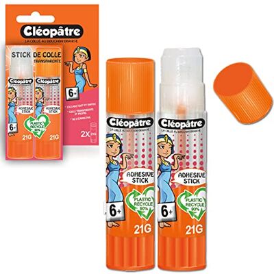 Cléopâtre CLEOPATRE Confezione da 2 bastoncini di colla trasparente in plastica riciclata, 21 g Cléopâtre CLEOPATRE Confezione da 2 bastoncini di colla trasparente in plastica riciclata, 21 g