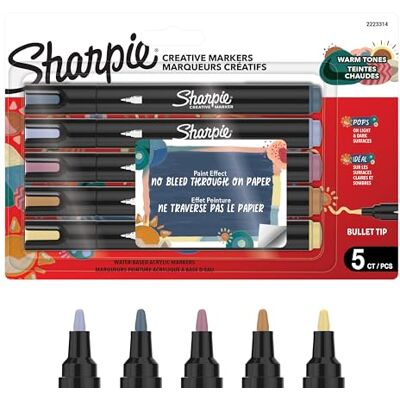Sharpie Creative Marker Pennarelli Acrilici per Hobby Creativi Pennarelli a base d'acqua con punta tonda Toni caldi Ideali per Fai da Te Decorazioni e Scuola Set da 5 Sharpie Creative Marker Pennarelli Acrilici per Hobby Creativi Pennarelli a base d'acqua con punta tonda Toni caldi Ideali per Fai da Te Decorazioni e Scuola Set da 5