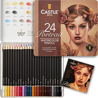 ART Set di 24 Matite Acquerellabili Tema Ritratti 24 colori vivaci selezionati per adulti disegna e dipingi allo stesso tempo in speciale scatola di latta, idea regalo ART Set di 24 Matite Acquerellabili Tema Ritratti 24 colori vivaci selezionati per adulti disegna e dipingi allo stesso tempo in speciale scatola di latta, idea regalo