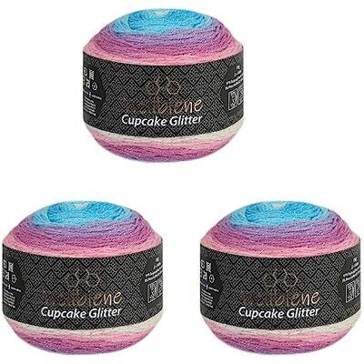 Wollbiene Cupcake Glitter Simli, 3 gomitoli di lana da 150 g, 450 g, per lavorare a maglia e all'uncinetto, lana turca, colori sfumati (3000 azzurro, rosa pastello) Wollbiene Cupcake Glitter Simli, 3 gomitoli di lana da 150 g, 450 g, per lavorare a maglia e all'uncinetto, lana turca, colori sfumati (3000 azzurro, rosa pastello)