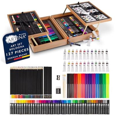 Artina Set colori assortiti 127 articoli pittura e disegno matite pastelli a olio acquerelli acrilici pennelli kit per pitturare artisti e principianti valigetta legno completo Bologna Artina Set colori assortiti 127 articoli pittura e disegno matite pastelli a olio acquerelli acrilici pennelli kit per pitturare artisti e principianti valigetta legno completo Bologna