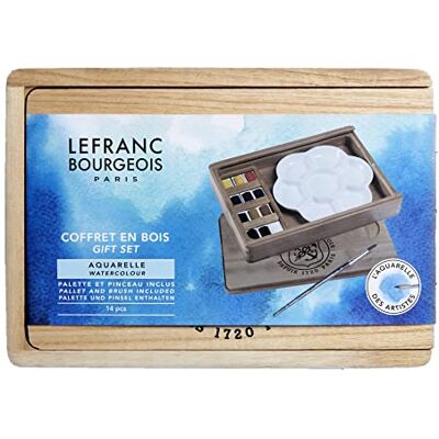 Lefranc Bourgeois Lefranc & Bourgeois Acquarello Fine Cassetta Legno 12 Mezzi Godet + Accessori, set di colori Lefranc Bourgeois Lefranc & Bourgeois Acquarello Fine Cassetta Legno 12 Mezzi Godet + Accessori, set di colori