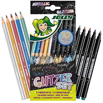 JOLLY Set di Matite Colorate Glitzers con 10 Matite Metallizzate e Glitter, 5 Pittori a Fibre Metalliche e 5 Matite Metallizzate, Altamente Pigmentate JOLLY Set di Matite Colorate Glitzers con 10 Matite Metallizzate e Glitter, 5 Pittori a Fibre Metalliche e 5 Matite Metallizzate, Altamente Pigmentate