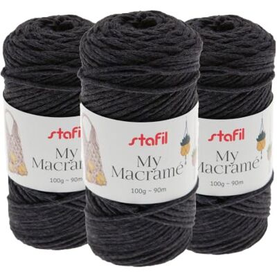 Stafil My Macramè 2 mm – Set 3 Gomitoli da 100 g (90 m) – Cordino Macramè in Cotone Riciclato per Borse, Decorazioni, Arazzi, Portachiavi e Crochet Colore Antracite Stafil My Macramè 2 mm – Set 3 Gomitoli da 100 g (90 m) – Cordino Macramè in Cotone Riciclato per Borse, Decorazioni, Arazzi, Portachiavi e Crochet Colore Antracite