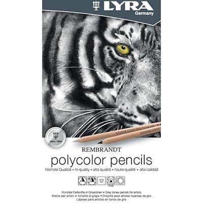 LYRA Rembrandt Polycolor grey tones, confezione di Metallo con 12 pastelli in tonalità di grigio LYRA Rembrandt Polycolor grey tones, confezione di Metallo con 12 pastelli in tonalità di grigio