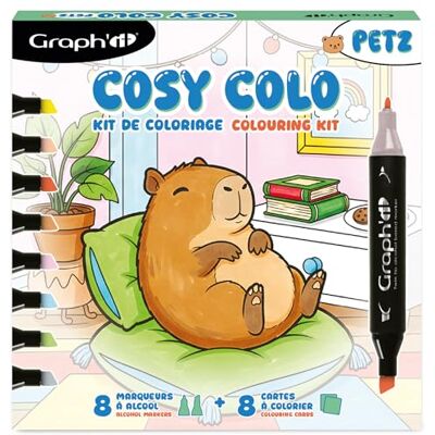 GRAPH'IT Kit da colorare Cozy Colo 8 pennarelli per alcol a doppia punta fine e smussata ricaricabili + 8 biglietti da colorare Set Petz GRAPH'IT Kit da colorare Cozy Colo 8 pennarelli per alcol a doppia punta fine e smussata ricaricabili + 8 biglietti da colorare Set Petz