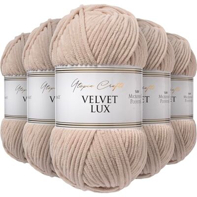 Utopia Crafts Velvet Lux Filato di ciniglia super morbido per lavorare a maglia e uncinetto, 5 confezioni da 100 g (marrone pastello) Utopia Crafts Velvet Lux Filato di ciniglia super morbido per lavorare a maglia e uncinetto, 5 confezioni da 100 g (marrone pastello)