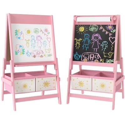 AIYAPLAY Lavagna per Bambini 3 in 1 con Rotolo di Carta 54x46x94 cm, Rosa 2 Cestelli Portaoggetti, Lavagna con Cavalletto, Legno di Pino e MDF AIYAPLAY Lavagna per Bambini 3 in 1 con Rotolo di Carta 54x46x94 cm, Rosa 2 Cestelli Portaoggetti, Lavagna con Cavalletto, Legno di Pino e MDF