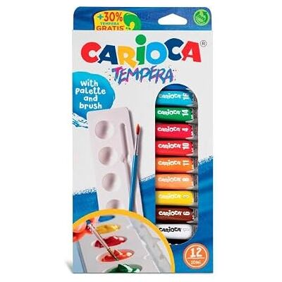 Set di 12 Tempere Carioca con Palette & Pennello - Materiale Artistico Set di 12 Tempere Carioca con Palette & Pennello - Materiale Artistico