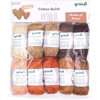 Gründl Lana Cotton Quick 10 x 15 g, Marrone Mini Shades of Brown Set per lavorare a maglia e all'uncinetto, 100% cotone, 15 g / 37 m Gründl Lana Cotton Quick 10 x 15 g, Marrone Mini Shades of Brown Set per lavorare a maglia e all'uncinetto, 100% cotone, 15 g / 37 m
