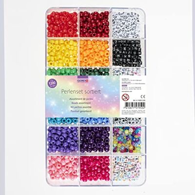 Glorex Set di Perline in plastica con Diverse Forme e Lettere, Circa 1200 Perline Colorate per la creazione di Gioielli, da infilare per Braccialetti e collane Glorex Set di Perline in plastica con Diverse Forme e Lettere, Circa 1200 Perline Colorate per la creazione di Gioielli, da infilare per Braccialetti e collane