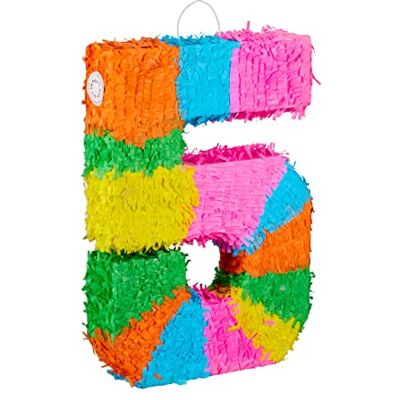 Relaxdays Pignatta per Feste di Compleanno, Numero 5, da Appendere, per Bambini e Adulti, da Riempire, Colorata Relaxdays Pignatta per Feste di Compleanno, Numero 5, da Appendere, per Bambini e Adulti, da Riempire, Colorata