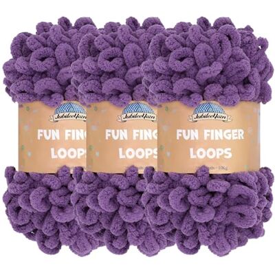 BambooMN JubileeYarn Gomitolo di lana ad anelli jumbo, da intrecciare con le dita, matassa da 100 g, grape compote (viola), 3 matasse BambooMN JubileeYarn Gomitolo di lana ad anelli jumbo, da intrecciare con le dita, matassa da 100 g, grape compote (viola), 3 matasse
