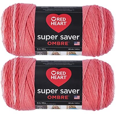 Red Heart Super Saver Jumbo Sea Coral Ombre Filato – 2 confezioni da 283 g – Acrilico – 4 Medium (pettinato) – 400 metri – per maglia/uncinetto Red Heart Super Saver Jumbo Sea Coral Ombre Filato – 2 confezioni da 283 g – Acrilico – 4 Medium (pettinato) – 400 metri – per maglia/uncinetto