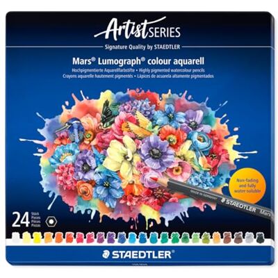 Staedtler Matite acquerellabili – 24 matite artistiche di alta qualità in astuccio di metallo – Design esagonale, mina da 3,6 mm, colori vivaci e resistenti alla luce – Ideali per acquerello Staedtler Matite acquerellabili – 24 matite artistiche di alta qualità in astuccio di metallo – Design esagonale, mina da 3,6 mm, colori vivaci e resistenti alla luce – Ideali per acquerello