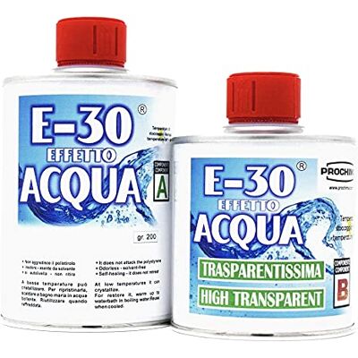 PROCHIMA RESINA EPOSSIDICA TRASPARENTE, E-30 Effetto Acqua A+B, Certificata Atossica, 320 GR PROCHIMA RESINA EPOSSIDICA TRASPARENTE, E-30 Effetto Acqua A+B, Certificata Atossica, 320 GR