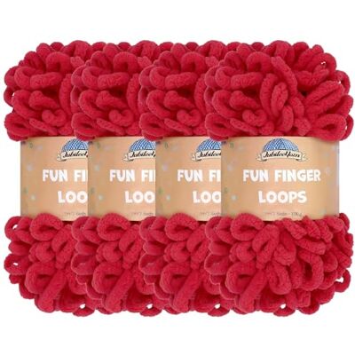 BambooMN Filato JubileeYarn Fun Finger Loops 100 g/matassa Poliestere Jumbo Scarlatto 4 matasse BambooMN Filato JubileeYarn Fun Finger Loops 100 g/matassa Poliestere Jumbo Scarlatto 4 matasse