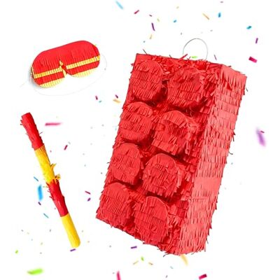 Relaxdays Pinata a blocco, con bastone e maschera, rosso Per feste e compleanni, da riempire, HxLxP: 43x27x10 cm Relaxdays Pinata a blocco, con bastone e maschera, rosso Per feste e compleanni, da riempire, HxLxP: 43x27x10 cm