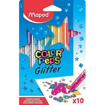 Maped Pennarelli Glitter Color'Peps x10-10 colori glitterati Disegni vibranti Comfort e creatività Scatola multicolore Maped Pennarelli Glitter Color'Peps x10-10 colori glitterati Disegni vibranti Comfort e creatività Scatola multicolore