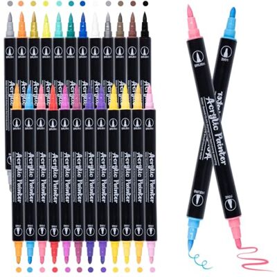 Carehabi Marcatore 24 Colori, Pennarelli Acrilici Doppia Punta (Fine e a Pennello), Acrylic Marker Ad Acqua per Dipingere Sassi, Colorazione, Legno, Vetro, Tessuti, Pittura Carehabi Marcatore 24 Colori, Pennarelli Acrilici Doppia Punta (Fine e a Pennello), Acrylic Marker Ad Acqua per Dipingere Sassi, Colorazione, Legno, Vetro, Tessuti, Pittura
