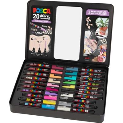 Posca Faber-Castell uni-ball Set di pennarelli , confezione da 20, incluse istruzioni per 3 progetti fai da te Posca Faber-Castell uni-ball Set di pennarelli , confezione da 20, incluse istruzioni per 3 progetti fai da te