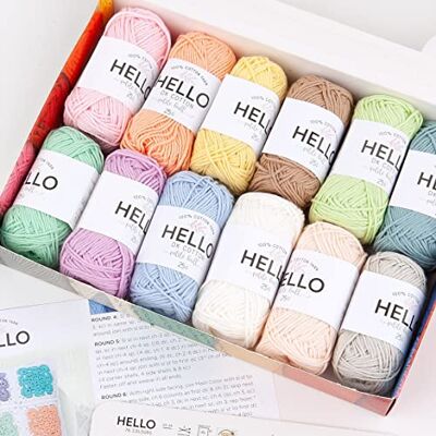 Hello Yarn Hello 100% cotone, confezione da 12 gomitoli, pastello Hello Yarn Hello 100% cotone, confezione da 12 gomitoli, pastello