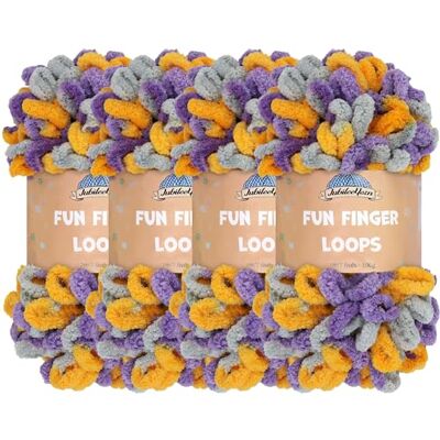 BambooMN JubileeYarn Fun Finger Loops Yarn Jumbo poliestere Team Spirit Colors 100 g/matassa Viola Grigio Giallo 4 matasse BambooMN JubileeYarn Fun Finger Loops Yarn Jumbo poliestere Team Spirit Colors 100 g/matassa Viola Grigio Giallo 4 matasse