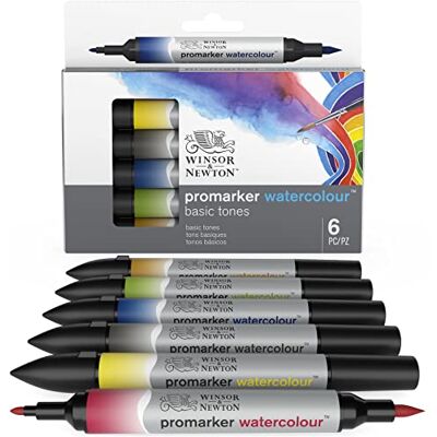 Winsor & Newton ProMarker Watercolour – Tonalità di Base Set di 6 Pennarelli Winsor & Newton ProMarker Watercolour – Tonalità di Base Set di 6 Pennarelli