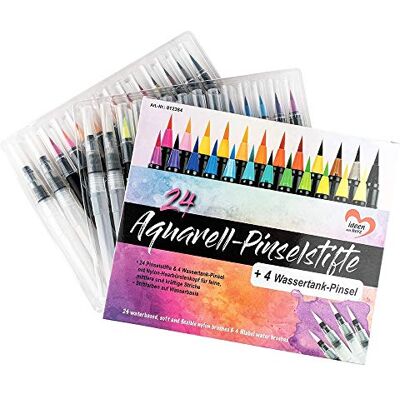 ideen mit herz 24 pennelli ad acquerello e 4 pennelli per serbatoio dell'acqua con testina in nylon, a base d'acqua, ideali per lettering, calligrafia, pittura, disegno ideen mit herz 24 pennelli ad acquerello e 4 pennelli per serbatoio dell'acqua con testina in nylon, a base d'acqua, ideali per lettering, calligrafia, pittura, disegno