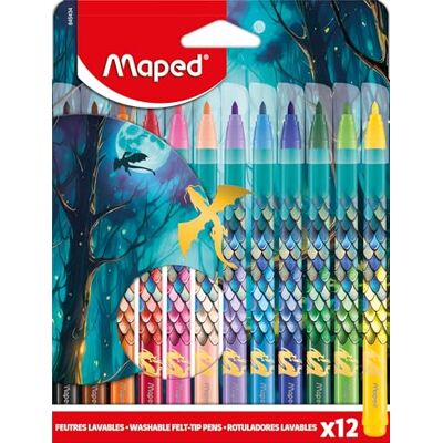 Maped Feltro Drago 12 pennarelli da colorare lavabili e resistenti all'asciugatura Punta media bloccata Colori vivaci Ideale rifornimenti per la scuola Sacchetto di cartone Maped Feltro Drago 12 pennarelli da colorare lavabili e resistenti all'asciugatura Punta media bloccata Colori vivaci Ideale rifornimenti per la scuola Sacchetto di cartone
