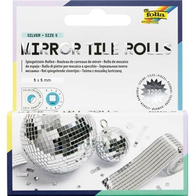 folia Rotoli di tessere a specchio SILVER SIZE S, 2 rotoli da 4 cm x 1 m, mosaico a specchio in argento, 3200 tessere a specchio in vetro da 5 x 5 mm ciascuna, autoadesive, per decorare folia Rotoli di tessere a specchio SILVER SIZE S, 2 rotoli da 4 cm x 1 m, mosaico a specchio in argento, 3200 tessere a specchio in vetro da 5 x 5 mm ciascuna, autoadesive, per decorare