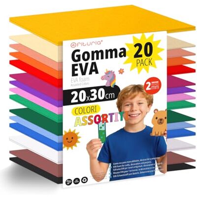 OFITURIA Set 20 Fogli Gomma Eva, Colori Assortiti, Formato 20x30 cm, 15 Colori Diversi, Ideale per Fai da Te, Scuola, Lavoretti Creativi, Hobby e Uso Artistico (Senza Glitter) OFITURIA Set 20 Fogli Gomma Eva, Colori Assortiti, Formato 20x30 cm, 15 Colori Diversi, Ideale per Fai da Te, Scuola, Lavoretti Creativi, Hobby e Uso Artistico (Senza Glitter)