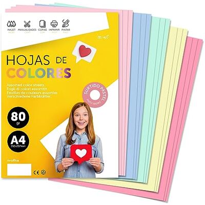 m-office Fogli Colorati A4 80g per Stampanti e Lavoretti Manuali, Blocco di Carta Colorata Assortita per Bambini, Pacchetto di Fogli Colorati per Biglietti (250 ore, assortimento pastello) m-office Fogli Colorati A4 80g per Stampanti e Lavoretti Manuali, Blocco di Carta Colorata Assortita per Bambini, Pacchetto di Fogli Colorati per Biglietti (250 ore, assortimento pastello)