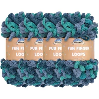 BambooMN JubileeYarn Gomitolo di lana ad anelli jumbo, poliestere, da intrecciare con le dita, matassa da 100 g, Poseidone, 4 matasse BambooMN JubileeYarn Gomitolo di lana ad anelli jumbo, poliestere, da intrecciare con le dita, matassa da 100 g, Poseidone, 4 matasse